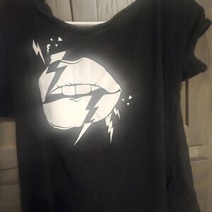 Torrid Black Tee with Lip and Lightning Graphic